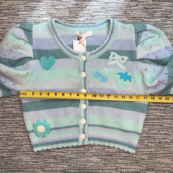 NWT LoveShackFancy Vesper Cropped Cardigan Mint Julep Multi Size Medium - Picture 12 of 16